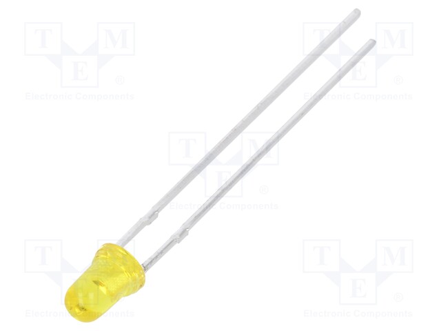 LED; 3mm; yellow; 10÷20mcd; 50°; Front: convex; No.of term: 2