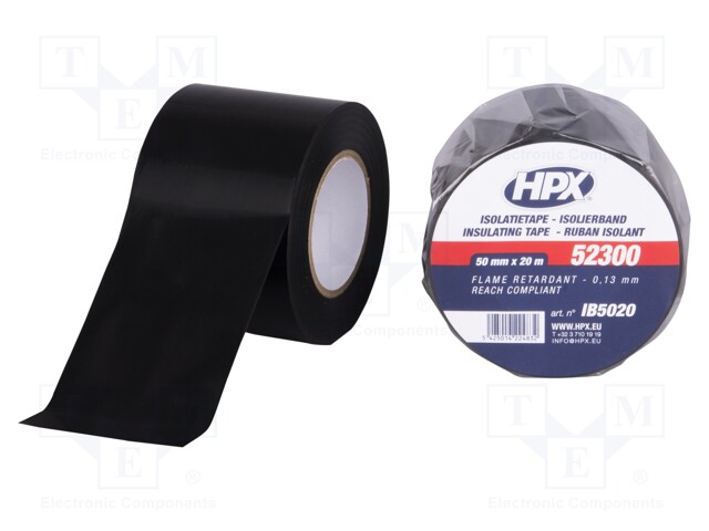 Tape: electrical insulating; W: 50mm; L: 20m; D: 0.12mm; black; 125%