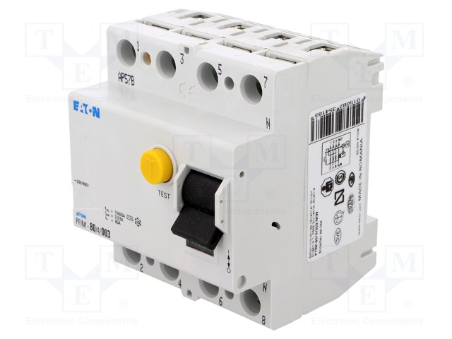 RCD breaker; Inom: 80A; Ires: 30mA; Max surge current: 250A; 400V