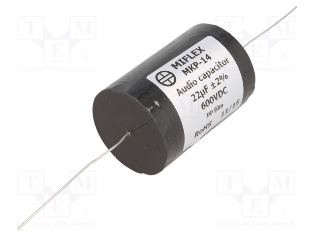 Capacitor: polypropylene; 22uF; 600VDC; ±2%; Ø43.5x62mm; -25÷85°C