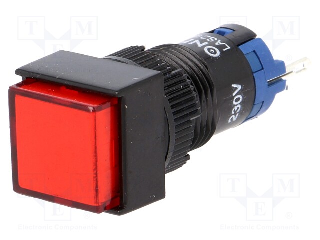 Switch: push-button; Pos: 2; SPDT; 0.5A/250VAC; 1A/24VDC; red; red