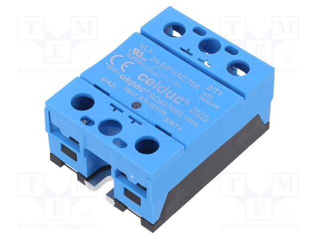 Relay: solid state; Ucntrl: 3.5÷32VDC; 75A; 24÷690VAC; -55÷100°C