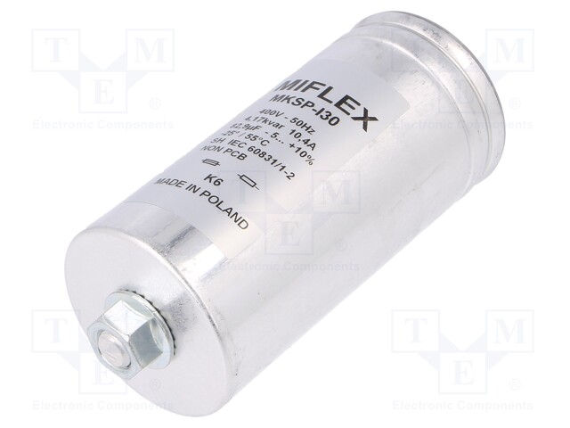 Capacitor: polypropylene; one phase; Q@50Hz: 4.17kVAR; 400VAC