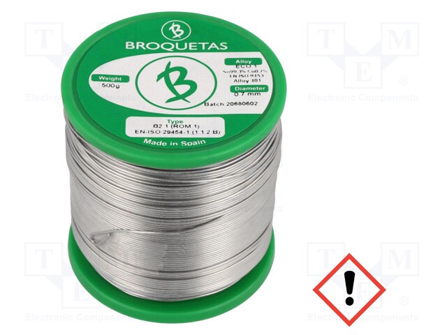 Soldering wire; Sn99,3Cu0,7; 0.7mm; 0.5kg; lead free; 217÷227°C