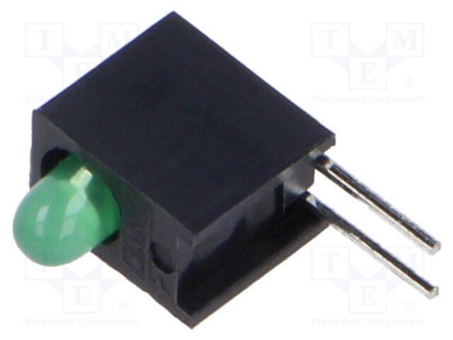 Circuit Board Indicator, Green, 1 LEDs, Through Hole, T-1 (3mm), 20 mA, 20 mcd