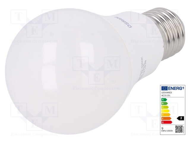 LED lamp; neutral white; E27; 230VAC; 806lm; 9W; 4000K; CRImin: 80