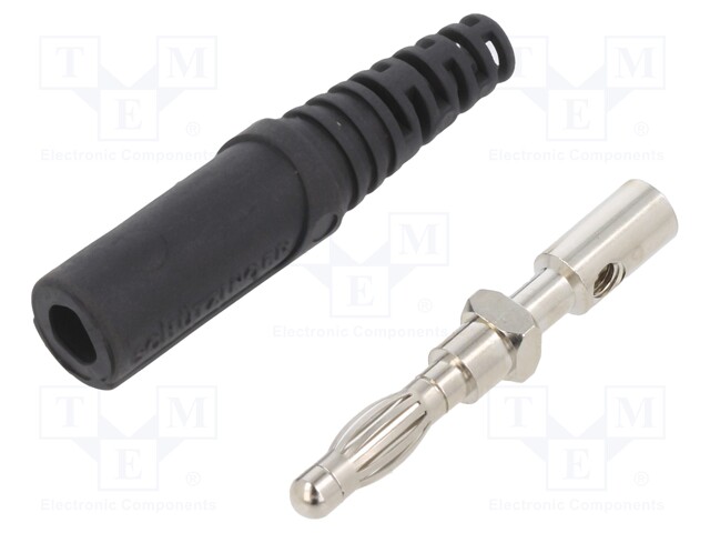 Plug; 4mm banana; 32A; 70VDC; black; Max.wire diam: 4mm