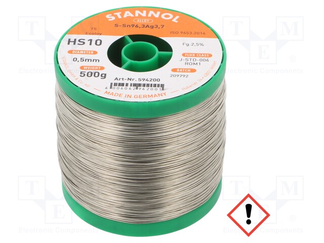 Soldering wire; Sn96Ag4; 0.5mm; 0.5kg; lead free; Package: reel