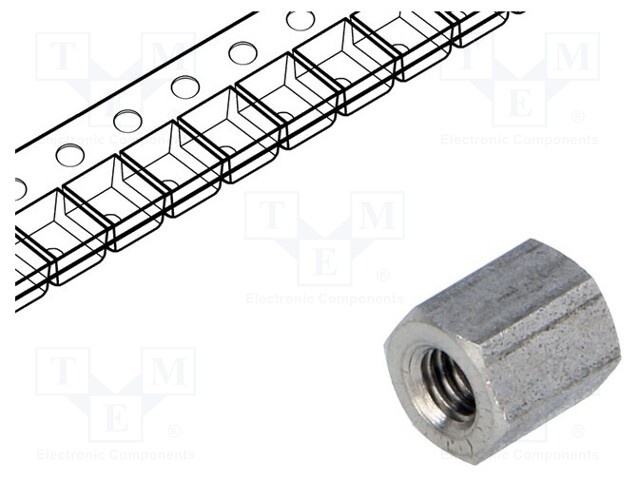 Screwed spacer sleeve; Int.thread: M4; 8mm; hexagonal