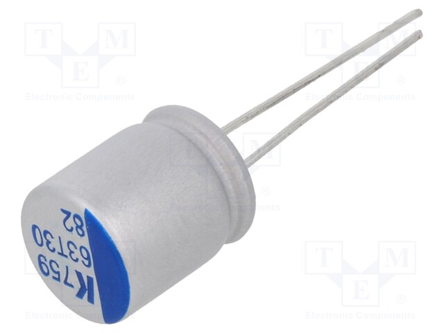 Polymer Aluminium Electrolytic Capacitor, 82 µF, 63 V, Radial Leaded, A759 Series, 0.05 ohm