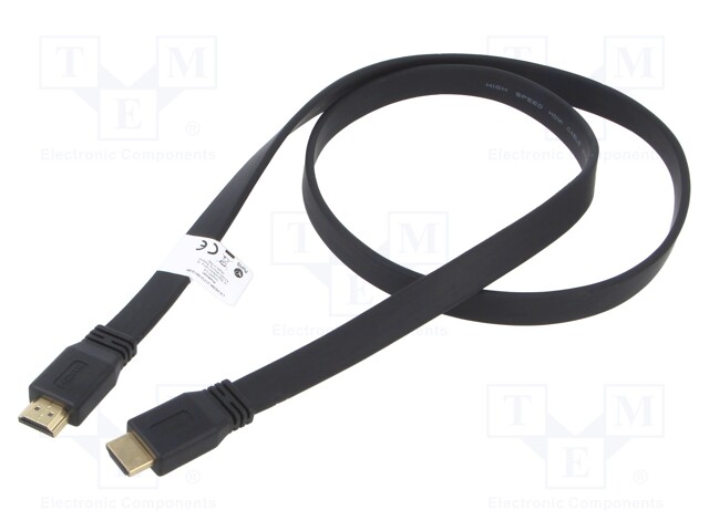 Cable; HDMI 2.0,flat; HDMI plug,both sides; PVC; 1m; black; 28AWG