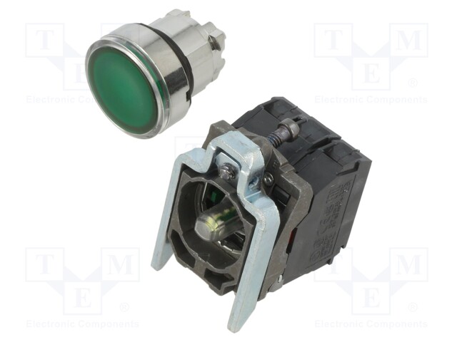 Switch: push-button; 22mm; Stabl.pos: 1; NC + NO; green; LED; 110V