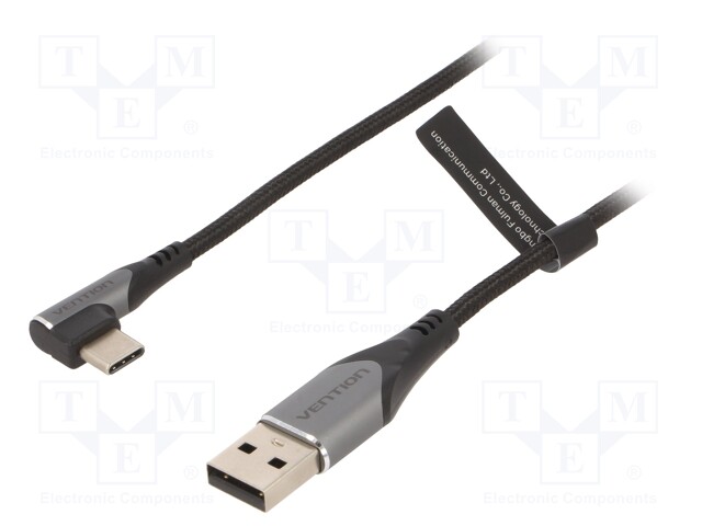 Cable; USB 2.0; USB A plug,USB C angled plug; nickel plated; 1m