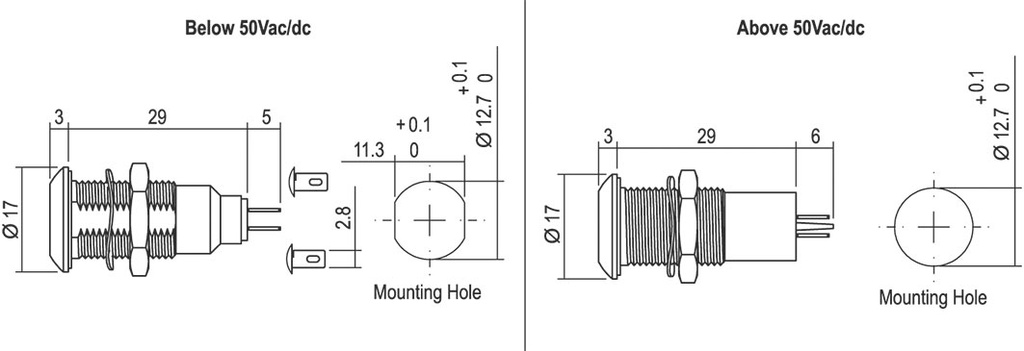 Indicator: LED; flat; 12÷28VDC; 12÷28VAC; Cutout: Ø12.7mm; IP67