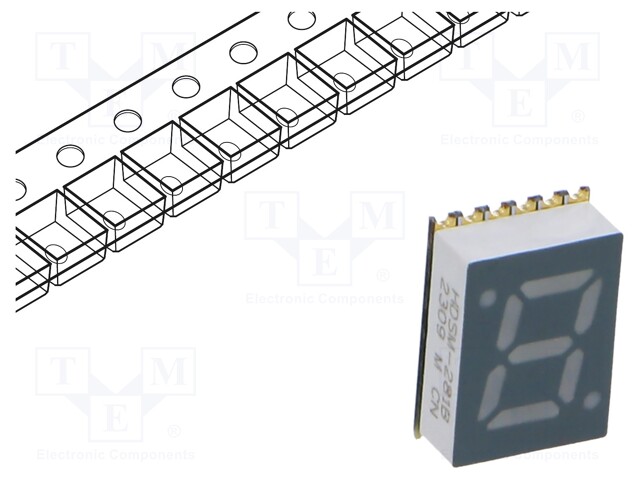 Display: LED; 7-segment; 7mm; 0.28"; No.char: 1; blue; 3.4÷6mcd; SMD