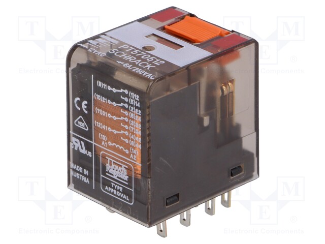 Relay: electromagnetic; 4PDT; Ucoil: 12VAC; 6A/250VAC; 6A/30VDC; 6A