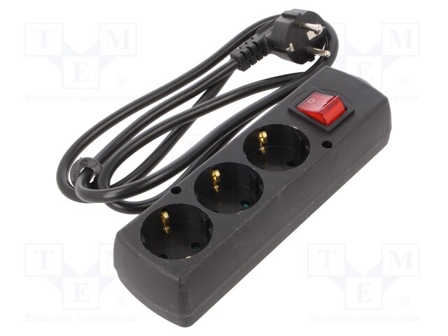 Extension lead; Schuko; Sockets: 3; black; 3x1,5mm2; 1.5m; 16A