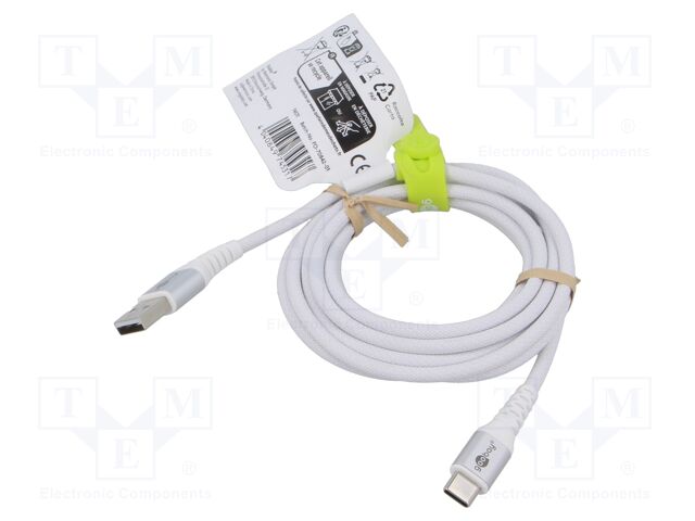 Cable; USB 2.0; USB A plug,USB C plug; 2m; white; 0.48Gbps; 60W; 3A