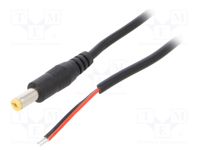 Cable; wires,DC 5,5/2,1 plug; straight; 0.5mm2; black; 3m; 0÷40°C