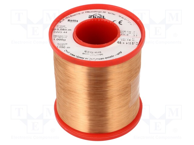 Coil wire; single coated enamelled; 0.08mm; 1kg; -65÷155°C