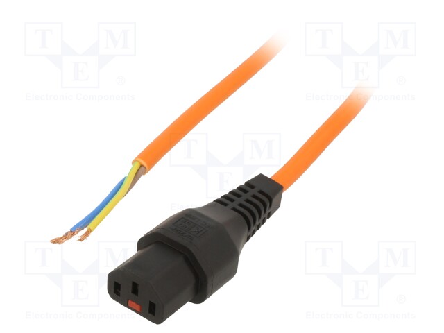 Cable; IEC C13 female,wires; 4m; with IEC LOCK locking; orange