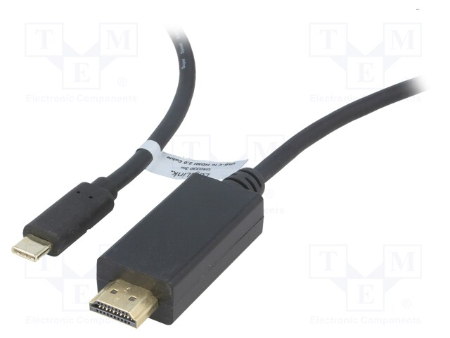 Adapter; HDMI plug,USB C plug; 3m; black; 32AWG