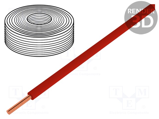 Wire; 0.2mm2; solid; Cu; PVC; red; 60V; 10m; 1x0.2mm2