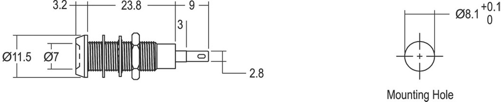 Indicator: LED; recessed; 3.4VDC; Cutout: Ø8.1mm; IP67; brass