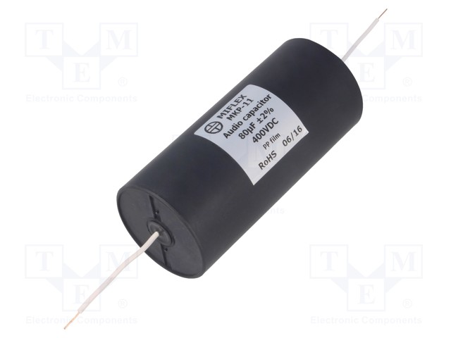 Capacitor: polypropylene; 80uF; 400VDC; ±2%; -25÷85°C; Leads: axial