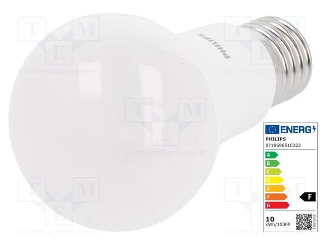 LED lamp; neutral white; E27; 230VAC; 1055lm; 10W; 200°; 4000K