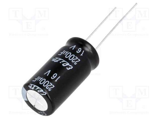 Capacitor: electrolytic; THT; 2200uF; 16VDC; Ø12.5x25mm; Pitch: 5mm