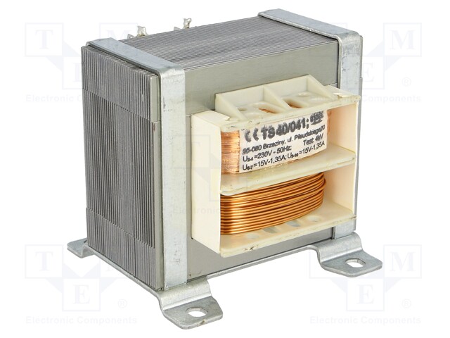 Transformer: mains; 40VA; 230VAC; 15V; 15V; 1.35A; 1.35A; IP00