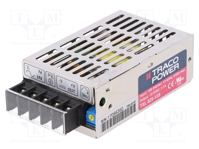 Power supply: switched-mode; modular; 25W; 12VDC; 79x51x28.5mm