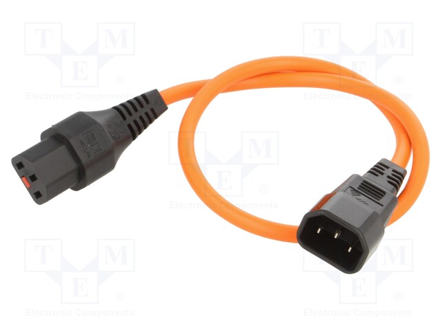 Cable; IEC C13 female,IEC C14 male; 0.5m; with IEC LOCK locking