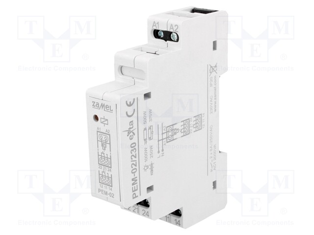 Relay: installation; monostable; DPDT; Ucoil: 230VAC; 90x17.5x66mm