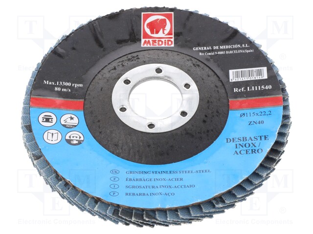 Flap grinding wheels; Ø: 115mm; Øhole: 22mm; Granularity: 40