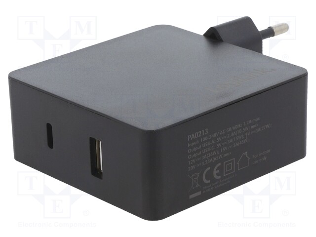 Power supply: switched-mode; 5÷20VDC; 3A; 65W; Plug: EU; 100÷240VAC