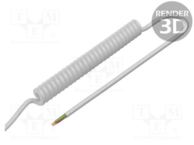 Wire: coiled; 7x0.35mm2; unshielded; PUR; white; 300V; 1.5m; 6m