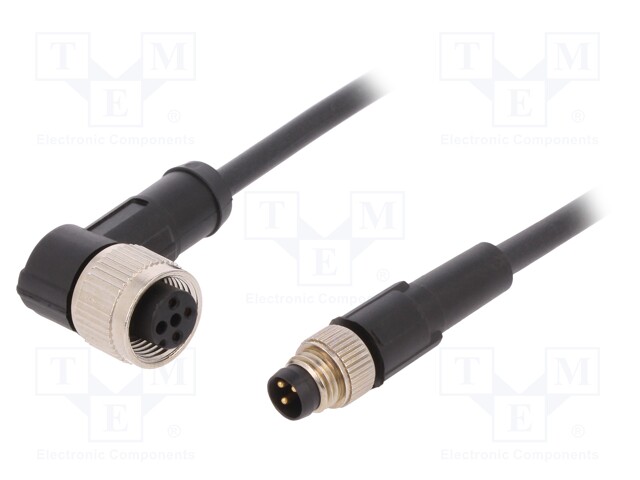 Connection lead; M12,M8; PIN: 3; 1m; plug; 60VAC; 4A; -25÷80°C; 60VDC