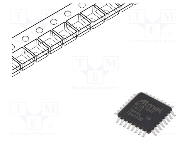 AVR microcontroller; EEPROM: 256B; SRAM: 2kB; Flash: 16kB; TQFP32