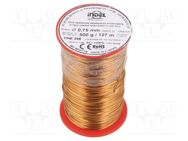 Coil wire; single coated enamelled; 0.75mm; 500g; -65÷200°C