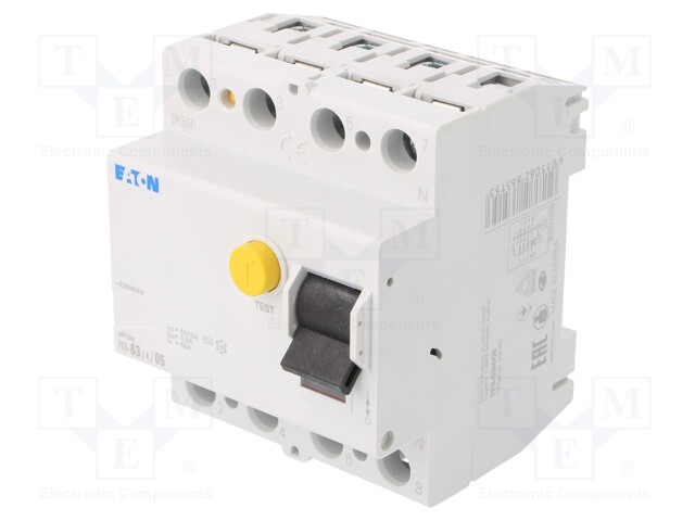 RCD breaker; Inom: 63A; Ires: 500mA; Max surge current: 630A; IP20