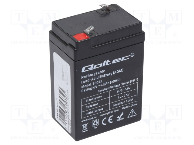 Re-battery: acid-lead; 6V; 4.5Ah; AGM; maintenance-free