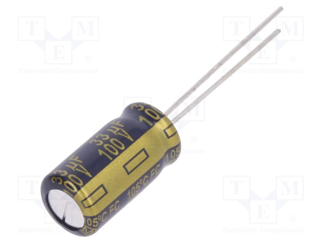 Capacitor: electrolytic; low impedance; THT; 33uF; 100VDC; Ø8x15mm