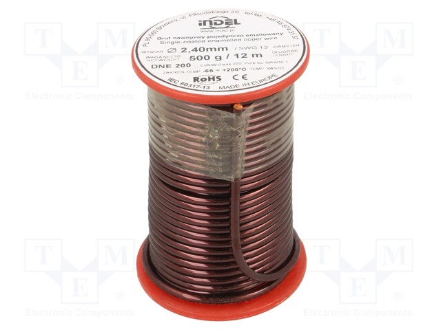 Coil wire; single coated enamelled; 2.4mm; 500g; -65÷200°C