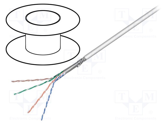 Wire; SF/UTP; 5e; stranded; Cu; 4x2x26AWG; PVC; grey; 100m