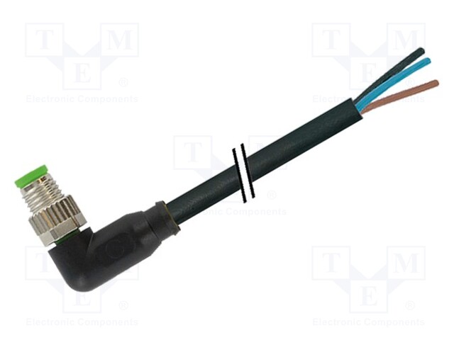 Connection lead; M8; PIN: 4; angled; 5m; plug; 30VAC; 4A; -20÷85°C