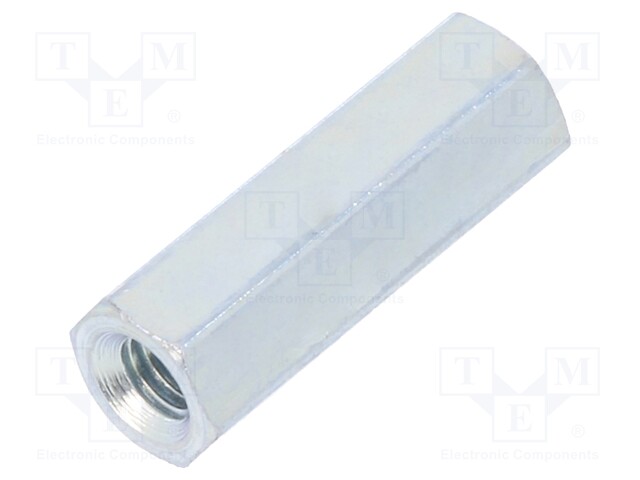 Screwed spacer sleeve; Int.thread: M3; 15mm; hexagonal; steel