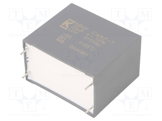 AC Film Capacitor, 22 µF, 310 VAC, Metallized PP, ± 10%, C4AF Series, Radial Box