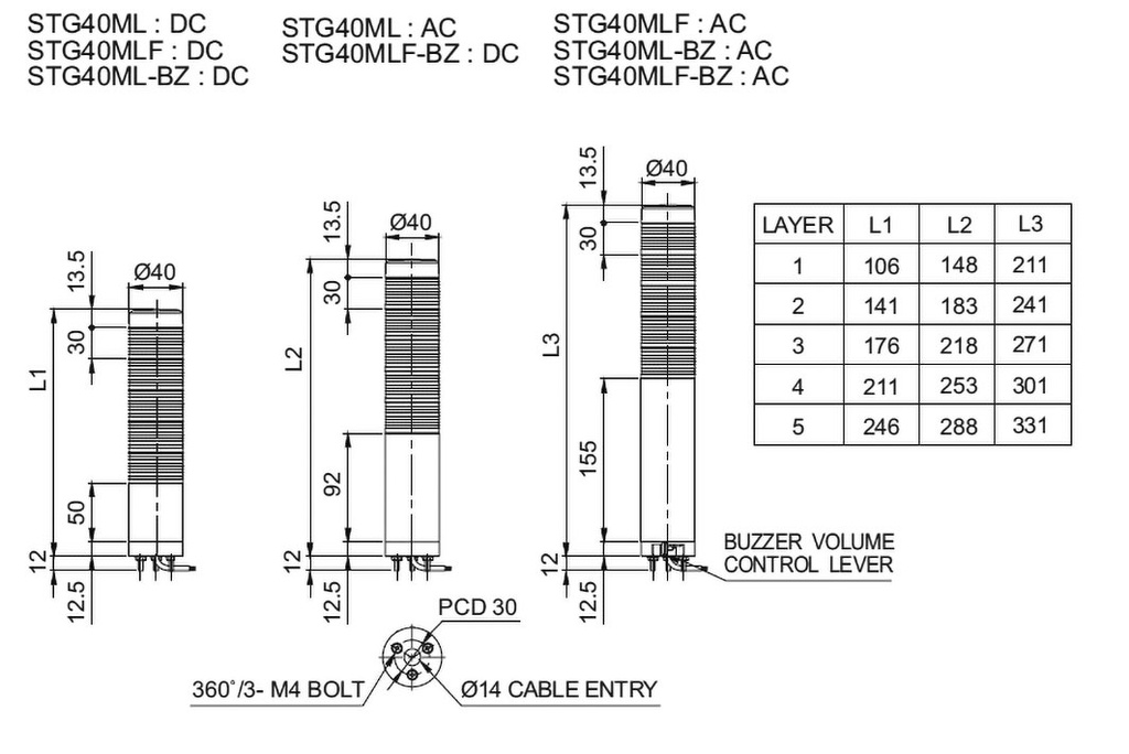 Signaller: signalling column; buzzer,continuous light; LED; IP54